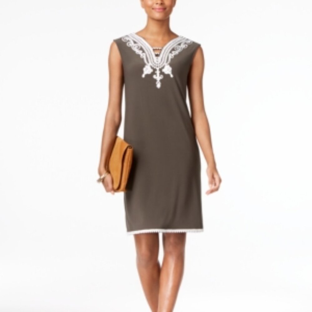 ALFANI Petite Soutache Trim Shift Dress